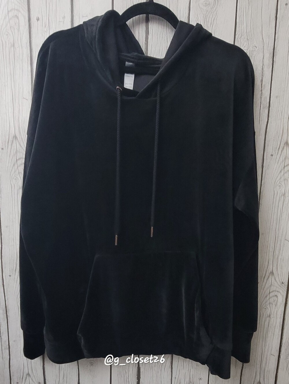 Green Tea Velvet Hooded Sweater, Size XXLarge